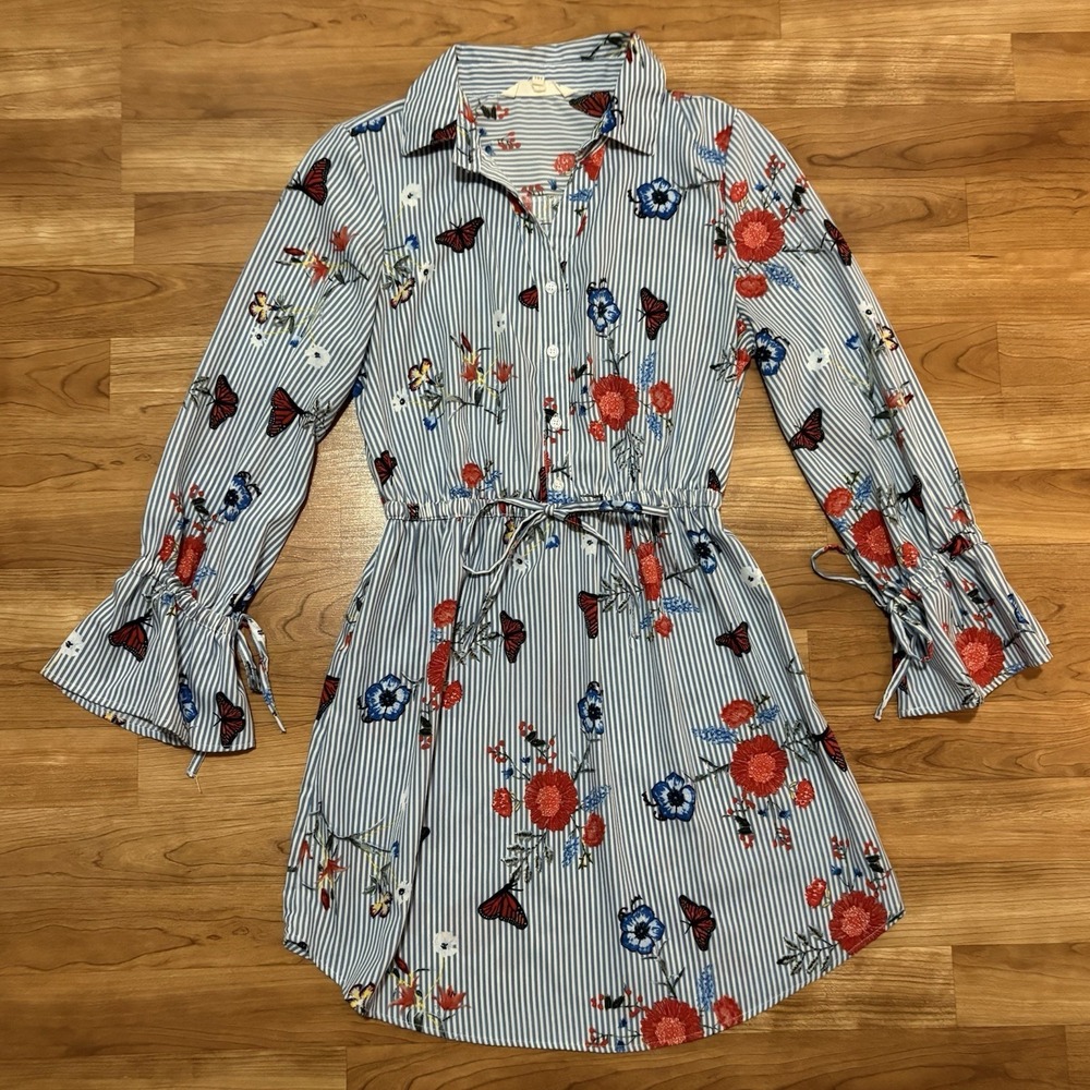 Indulge Instyle Whimsical Butterfly Floral Print Dress Size Medium Drawstring